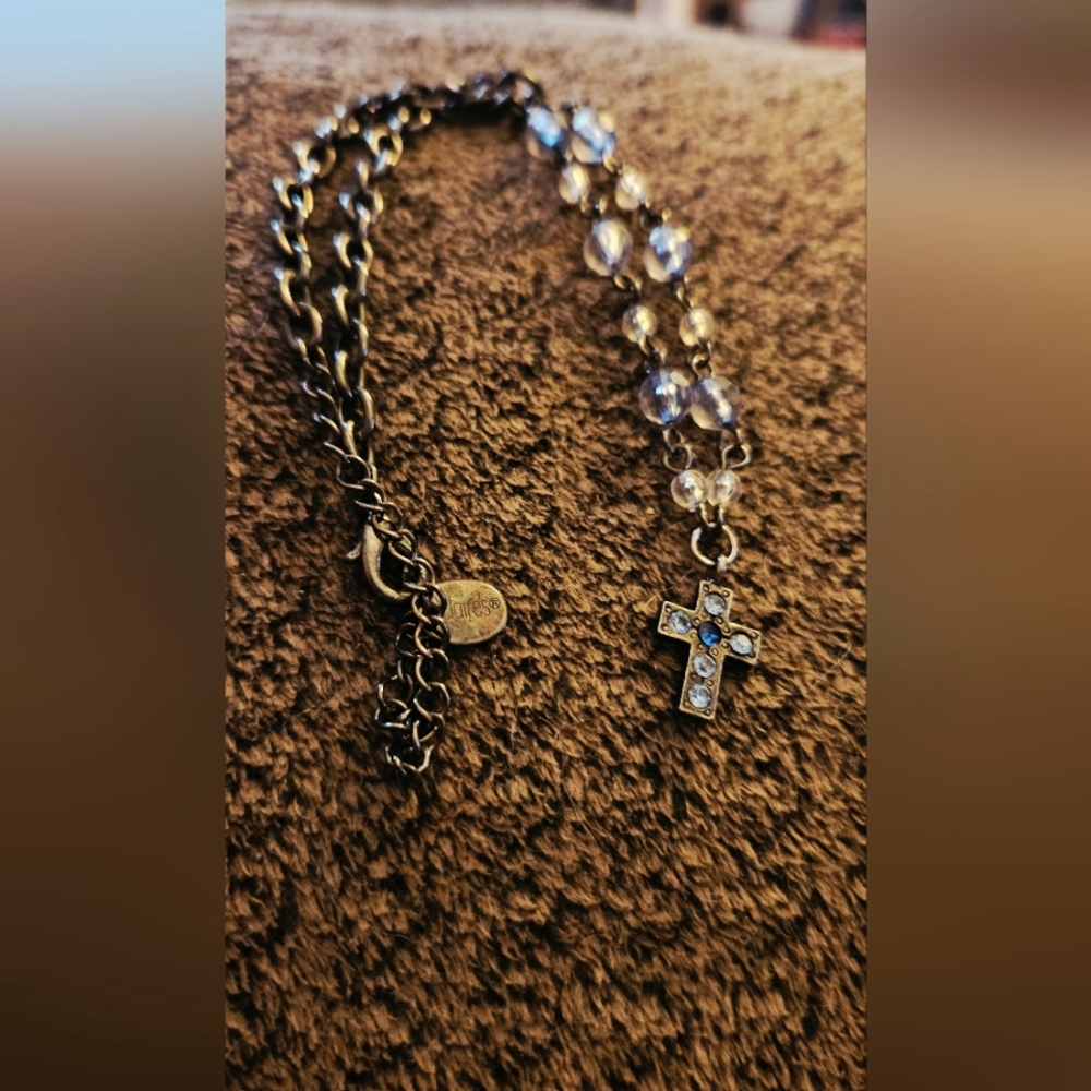 Blue Crystal Cross Necklace